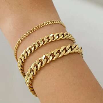 Cuban Link Bracelet for Men Trendy Gold Stainless Steel Chain Bracelets Curb Chain for Teens Women Jewelry for Man Metal Hip Hop Rapper 3.5mm 7inches