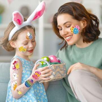 MDDRUIQI Easter Tattoos for Kids - Easter Basket Essentials Bulk - Egg Fillers Stickers for Boys Girls,Kids Easter Gifts Toys for Teens | Easter Games Crafts Party Favors for Adults(80 Pack)