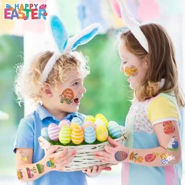 MDDRUIQI Easter Tattoos for Kids - Easter Basket Essentials Bulk - Egg Fillers Stickers for Boys Girls,Kids Easter Gifts Toys for Teens | Easter Games Crafts Party Favors for Adults(80 Pack)