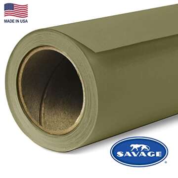 Savage Seamless Paper Photography Backdrop - Color #34 Olive Green, Size 86 Inches Wide x 36 Feet Lo...