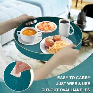 Teal 13 Inch Round Tray with Handles for Serving