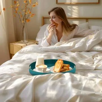 Teal 13 Inch Round Tray with Handles for Serving