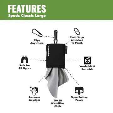 SPUDZ Classic | Microfiber Cloth Screen Cleaner and Lens Cleaner | Open Bottom | Black | 10 x 10 Inches