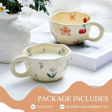Vesici 2 Pcs Cute Flower Ceramic Coffee Mugs Gift