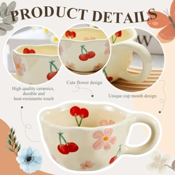 Vesici 2 Pcs Cute Flower Ceramic Coffee Mugs Gift