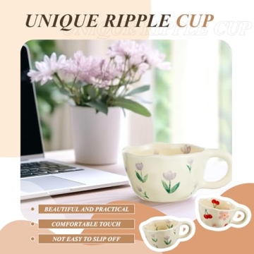 Vesici 2 Pcs Cute Flower Ceramic Coffee Mugs Gift