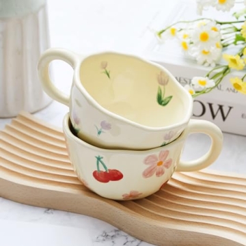 Vesici 2 Pcs Cute Flower Ceramic Coffee Mugs Gift