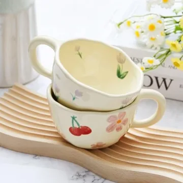 Vesici 2 Pcs Cute Flower Ceramic Coffee Mugs Gift