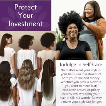 100% Pure Mulberry Silk Head Scarf | Women's Hair Wrap for Sleeping at Night | Maintains Style, Reduces Frizz, Aids Growth - Black