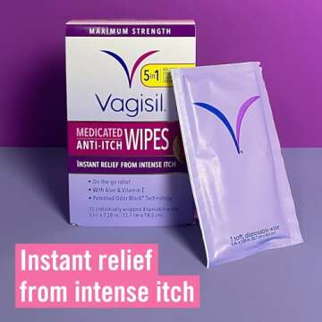 Vagisil Anti-Itch Medicated Feminine Intimate Wipes for Women, Maximum Strength, Gynecologist Tested...