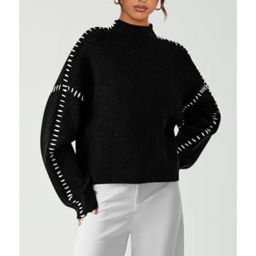 PRETTYGARDEN Women's Chunky Knit Winter Sweaters Casual Long Sleeve Mock Neck Oversized Loose Pullover Sweater Tops (Black,X-Large)