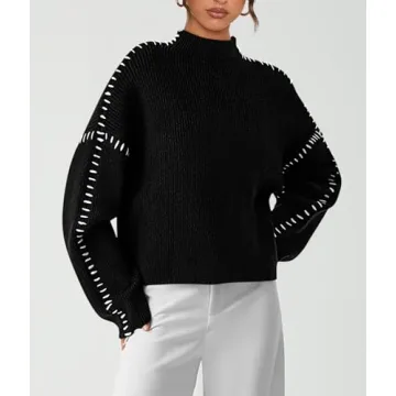 PRETTYGARDEN Women's Chunky Knit Winter Sweaters Casual Long Sleeve Mock Neck Oversized Loose Pullover Sweater Tops (Black,X-Large)