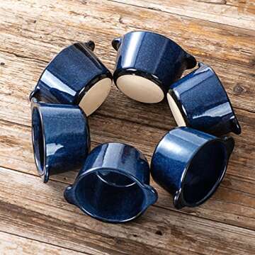 Creme Brulee Ramekins Ceramic Bowls - VICRAYS Mini Custard Cups 8 oz oven Safe Bowls Souffle Dishes for Baking Individual Casserole Dipping Sauce Pioneer Woman Bakeware Set of 6, Blue