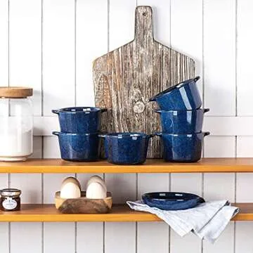 Creme Brulee Ramekins Ceramic Bowls - VICRAYS Mini Custard Cups 8 oz oven Safe Bowls Souffle Dishes for Baking Individual Casserole Dipping Sauce Pioneer Woman Bakeware Set of 6, Blue