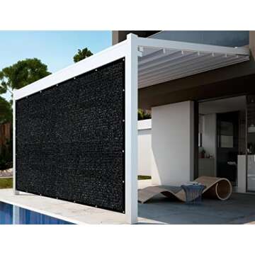 Shatex 90% Shade Fabric Sun Shade Cloth Taped Edge with Grommets Sun-Block Mesh Shade for Pergola Cover Canopy 8’ x 12’, Black