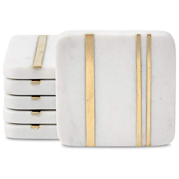 Luxury Cork & Mill Marble Coasters Set - Elegant Gold Brass Inlay