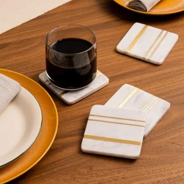 Luxury Marble Coasters Set with Gold Brass Inlay