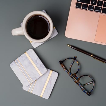 Luxury Marble Coasters Set with Gold Brass Inlay