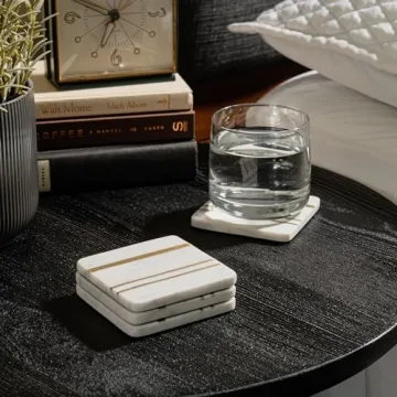 Luxury Marble Coasters Set with Gold Brass Inlay