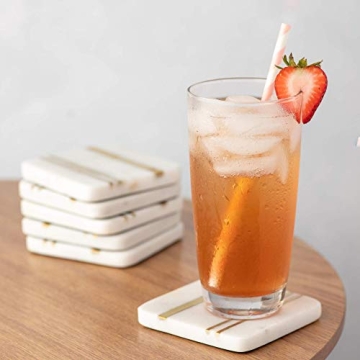 Luxury Marble Coasters Set with Gold Brass Inlay