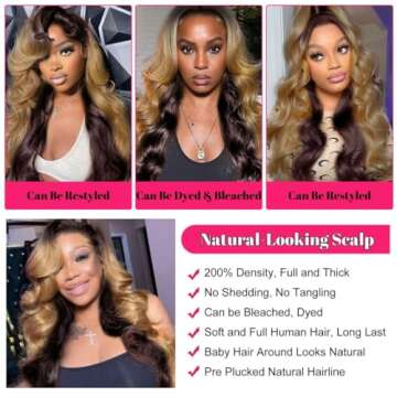 COLLUU 200 Density 13x6 Lace Front Wigs Human Hair Pre Plucked With Baby Hair 4/27 13x6 Honey Blonde Lace Front Wigs Human Hair HD Transparent Body Wave Human Hair Lace Front Wigs For Women 26 Inch