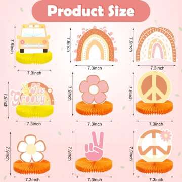 9 Pcs Groovy Hippie Boho Party Honeycomb Centerpieces Retro Groovy Party Decorations Boho Two Groovy Rainbow Daisy Flower Theme Table Topper for Baby Shower 2nd Birthday Decoration Photo Booth Prop