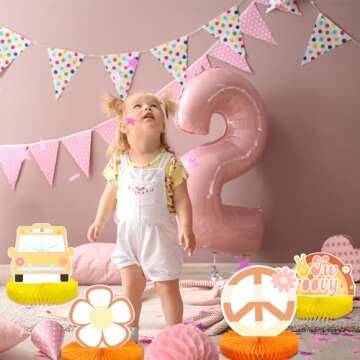 9 Pcs Groovy Hippie Boho Party Honeycomb Centerpieces Retro Groovy Party Decorations Boho Two Groovy Rainbow Daisy Flower Theme Table Topper for Baby Shower 2nd Birthday Decoration Photo Booth Prop