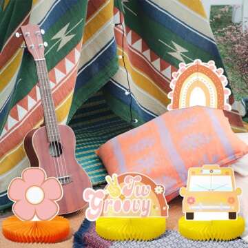 9 Pcs Groovy Hippie Boho Party Honeycomb Centerpieces Retro Groovy Party Decorations Boho Two Groovy Rainbow Daisy Flower Theme Table Topper for Baby Shower 2nd Birthday Decoration Photo Booth Prop