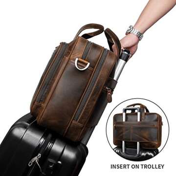 Augus Business Travel Briefcase Genuine Leather Duffel Bags for Men Laptop Bag fits 15.6 inches Lapt...
