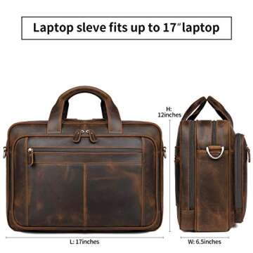 Augus Business Travel Briefcase Genuine Leather Duffel Bags for Men Laptop Bag fits 15.6 inches Laptop YKK Metal Zipper (Dark brown)