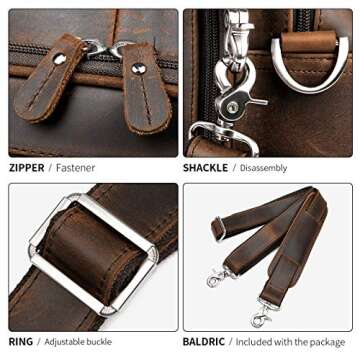 Augus Business Travel Briefcase Genuine Leather Duffel Bags for Men Laptop Bag fits 15.6 inches Laptop YKK Metal Zipper (Dark brown)