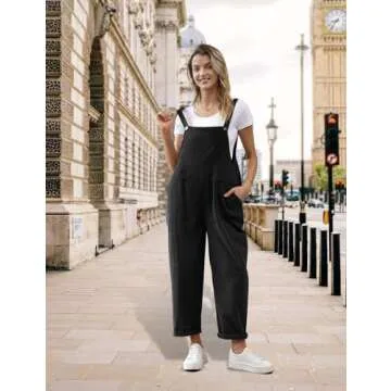 Stylish YESNO Women Long Casual Bib Pants Overalls with Pockets in Black XL