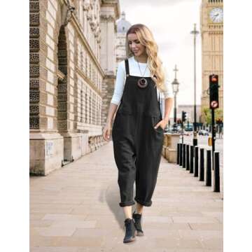 YESNO Women's Casual Bib Pants Jumpsuits with Pockets