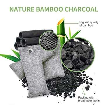 12 Pack Bamboo Air Purifying Bag, Activated Charcoal Bags Odor Absorber, Moisture Absorber, Natural ...