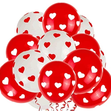 50PCS Red and White Latex Balloons Valentines Heart Print Balloons Kit Valentines Day Balloons for V...