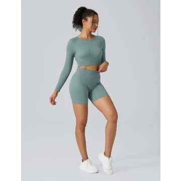 Buttergene Women Workout Sets 2 Pieces Long Sleeve Yoga Outfits Gym Clothes Seamless Ribbed Crop Top High Waist Leggings