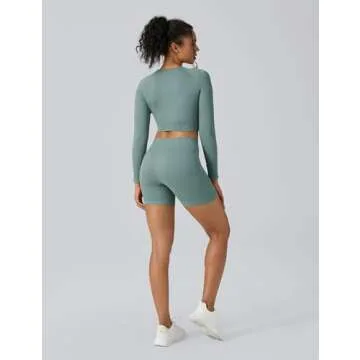 Buttergene Women Workout Sets 2 Pieces Long Sleeve Yoga Outfits Gym Clothes Seamless Ribbed Crop Top High Waist Leggings