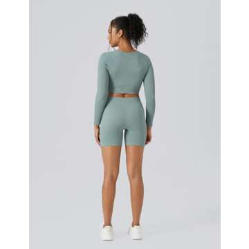Buttergene Women Workout Sets 2 Pieces Long Sleeve Yoga Outfits Gym Clothes Seamless Ribbed Crop Top High Waist Leggings