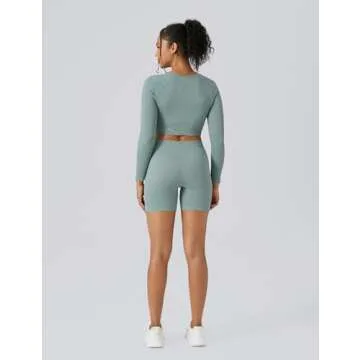 Buttergene Women Workout Sets 2 Pieces Long Sleeve Yoga Outfits Gym Clothes Seamless Ribbed Crop Top High Waist Leggings