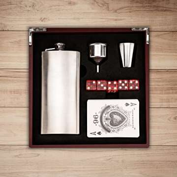 Set of 6 - Premium Groomsmen Gifts for Wedding, Personalized Flask Set + Playing Card, Dice | Rosewood Finish Flask Gift Set - Groomsman Gift, Customized Groomsman Flasks,Wedding Favors