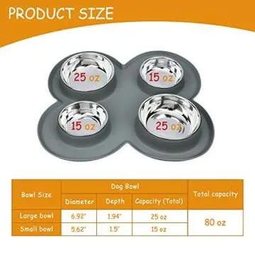 WINSEE 4 Dog Cat Bowls Set with Non Spill Silicone Mat