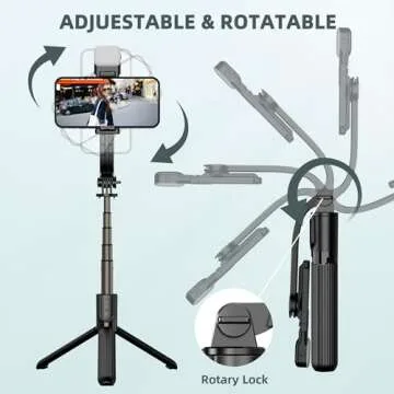 Aluminium Selfie Stick with Fill Light, Selfie Stick with Detachable Phone Holder, Phone Tripod Stand with Wireless Remote for Photograph, Group Selfie, Live Streaming, Compatible with iOS/Android
