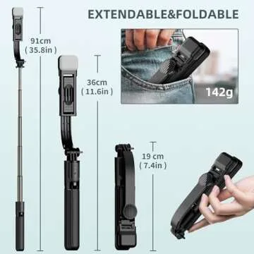 Aluminium Selfie Stick with Fill Light, Selfie Stick with Detachable Phone Holder, Phone Tripod Stand with Wireless Remote for Photograph, Group Selfie, Live Streaming, Compatible with iOS/Android