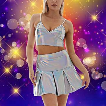 Women's Shiny Crop Top Party Dance Night Out Metallic Spaghetti Strap Cami Tank Top (as1, Alpha, s, ...