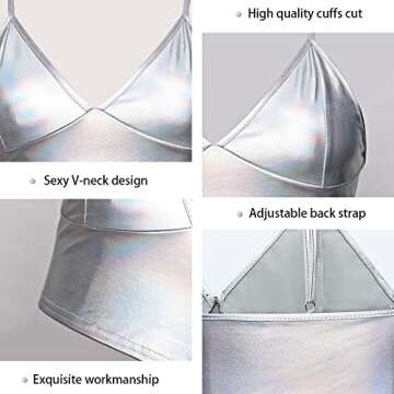 Women's Shiny Crop Top Party Dance Night Out Metallic Spaghetti Strap Cami Tank Top (as1, Alpha, s, Regular, Regular, Standard, Shiny Silver, S)