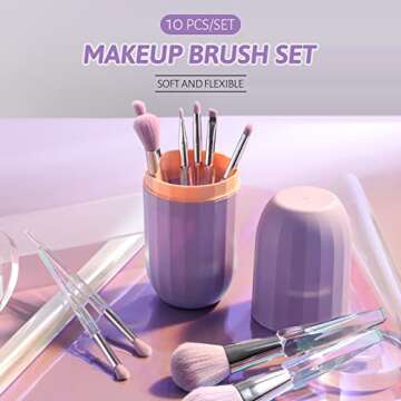 Oneleaf Makeup Brushes 10 Pcs Premium Synthetic Bristles Crystal handle Kit,Kabuki Foundation Blendi...