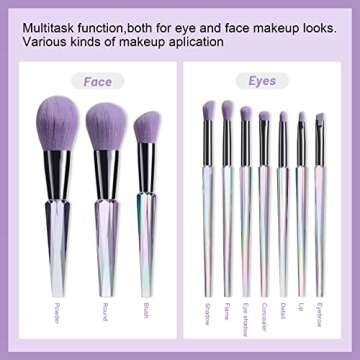Oneleaf Makeup Brushes 10 Pcs Premium Synthetic Bristles Crystal handle Kit,Kabuki Foundation Blending Face Powder Blush Concealers Eye Shadow Brush, Professional Brushes Set with Box (Crystal Handle)