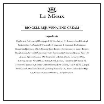 Le Mieux Bio Cell Rejuvenating Cream - Triple Peptide Facial Moisturizer with Hyaluronic Acid, Squalane & Rose Hip, Night & Day Cream for Face & Neck, No Parabens or Sulfates (1.75 oz / 52 ml)