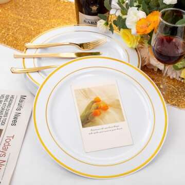 Gold Plastic Plates - Elegant Disposable Tableware