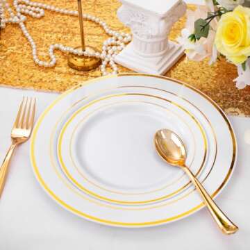 Gold Plastic Plates - Elegant Disposable Tableware